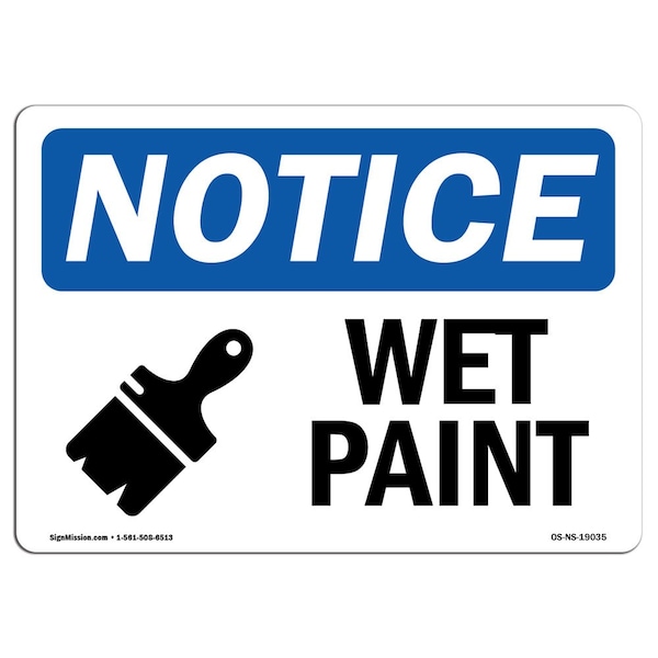 Safety Sign, OSHA Notice, 3.5" Height, Wet Paint Sign With Symbol, Landscape, 10PK